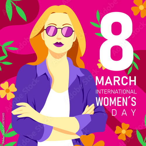 smart and capable woman with glasses, empowered girl, executive, design for social networks and web content
