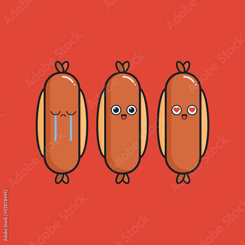 cute hotdog cartoon food icon vector illustration collection