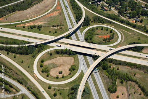Aerial view of the cloverleaf interchange of I-85 and I-26 in Spartanburg, SC photo