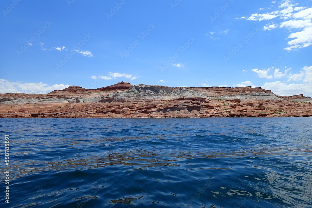 Colorful sandstone rock formations along the Colorado River at Glen Canyon National Recreation Area
