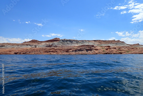 Colorful sandstone rock formations along the Colorado River at Glen Canyon National Recreation Area 