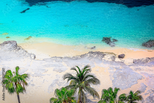 Tropical paradise, sand beach in caribbean Saona Island, Punta Cana, Dominican