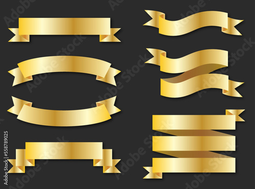 Set of golden ribbons, Vector set of golden label icons isolated. 