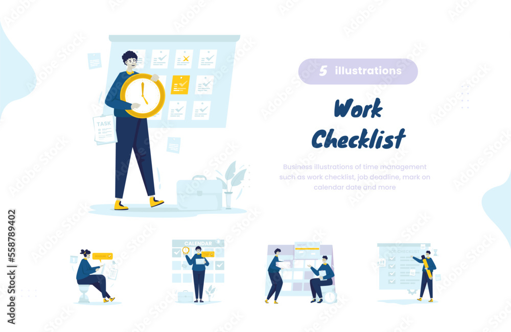 Work checklist time management illustration bundle pack