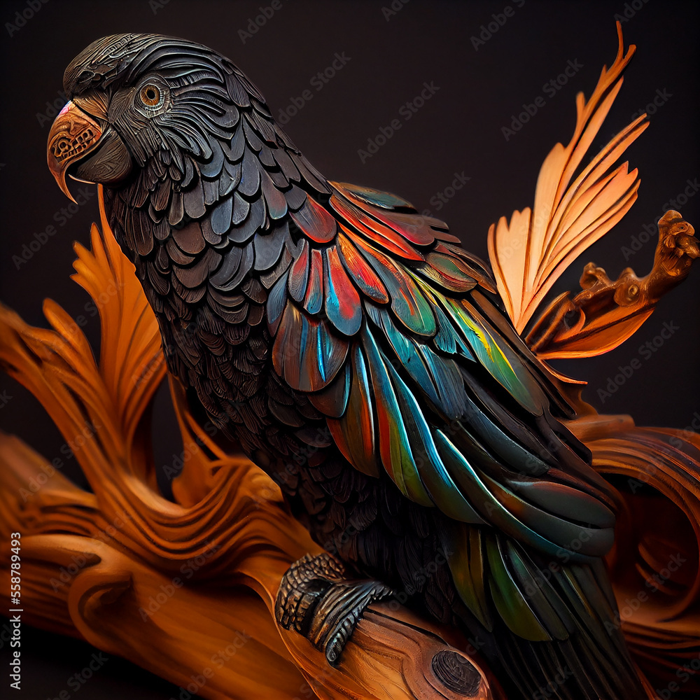 Obraz premium Parrot carved in black palm wood
