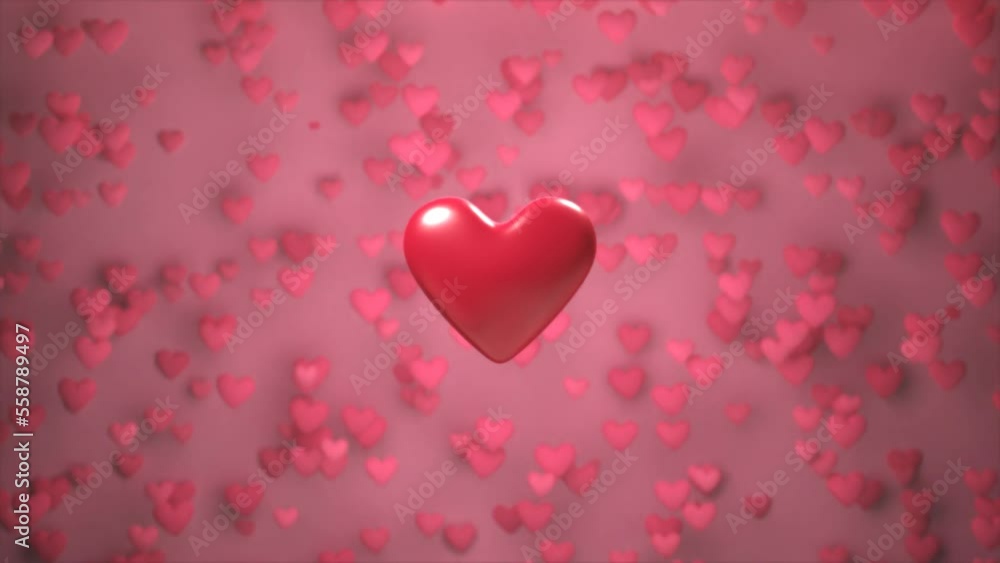 Beating Valentine's Day Heart with Hearts Falling on Pink Background