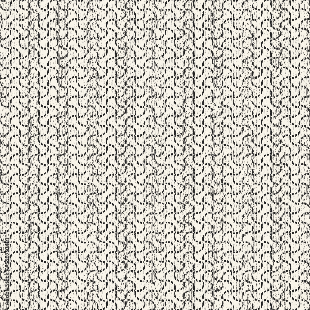 Monochrome Washed-Out Canvas Effect Textured Ornate Grid Pattern