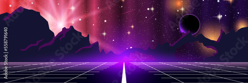 Fantastic world, alien exoplanet vector concept illustration. Web banner, header design template