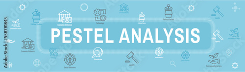 Company Analysis Using Pestel Methods Icon Set with Web Header Banner