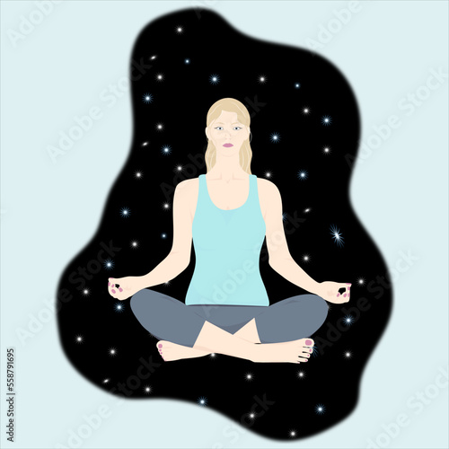 White blue-eyed girl in the lotus position