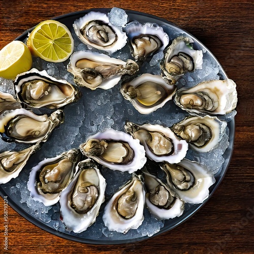 Oysters with Ice on a plate