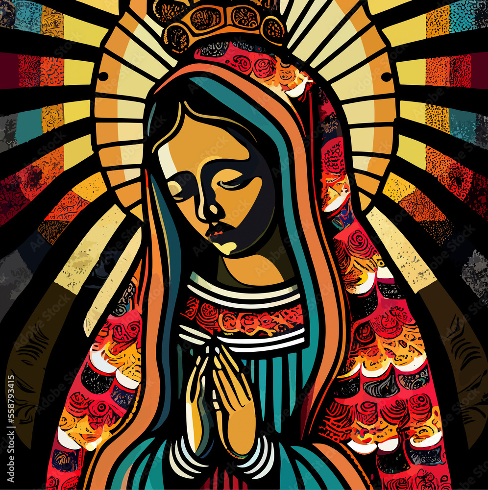 Obraz premium Caricature of the virgin of guadalupe, flat design