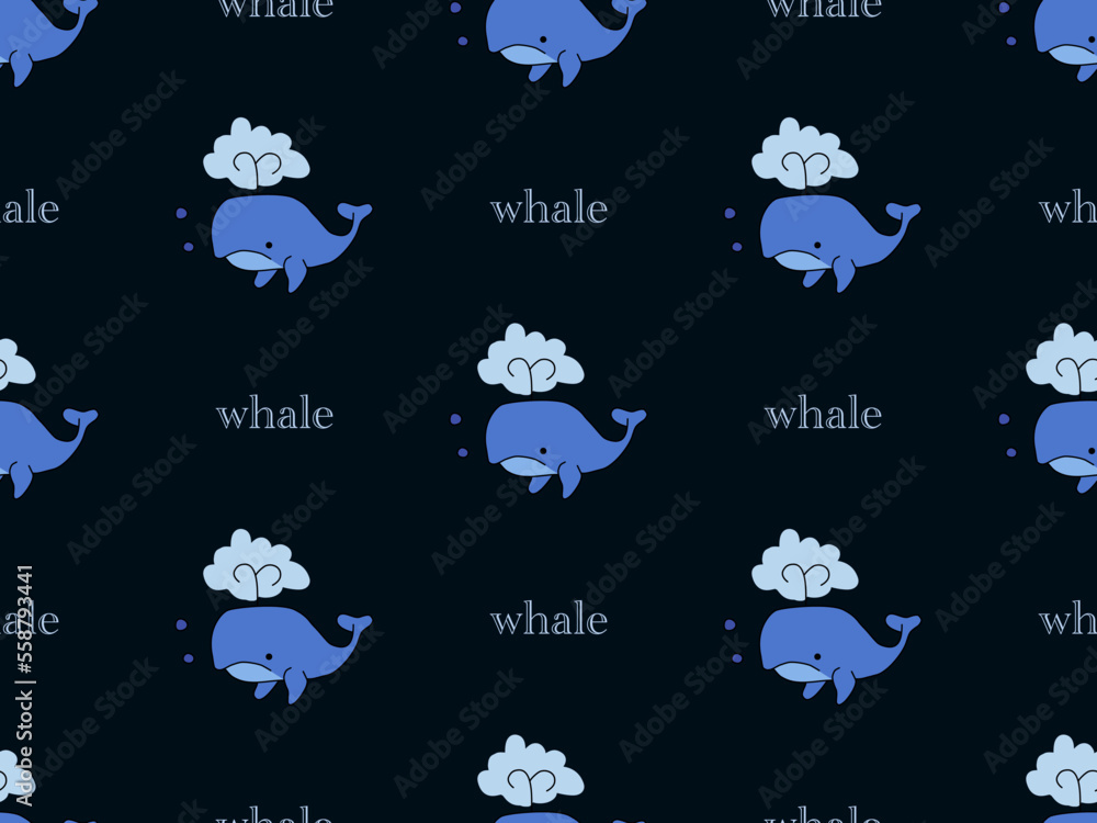 Naklejka premium Whale cartoon character seamless pattern on blue background