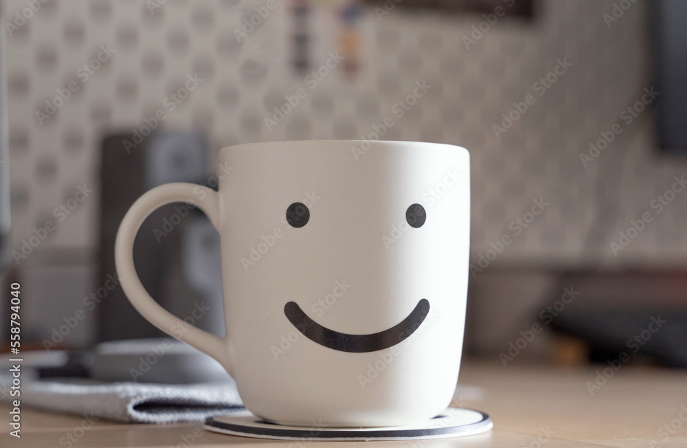 Fototapeta premium White coffee cup have a working area for business background.