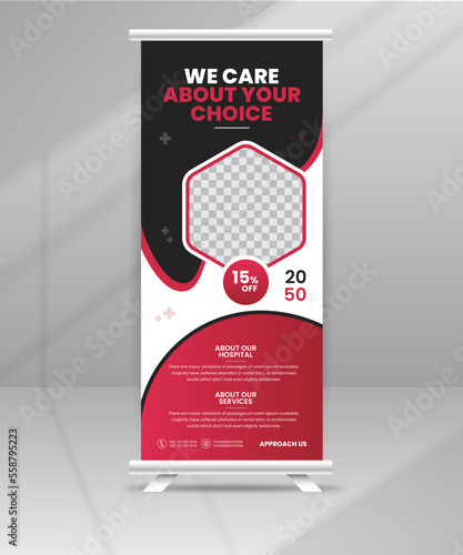 Healthcare and medical Roll up Banner design Stand for Hospital exhibition photo