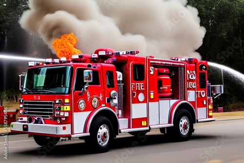 Valokuva burning fire truck - Generative AI