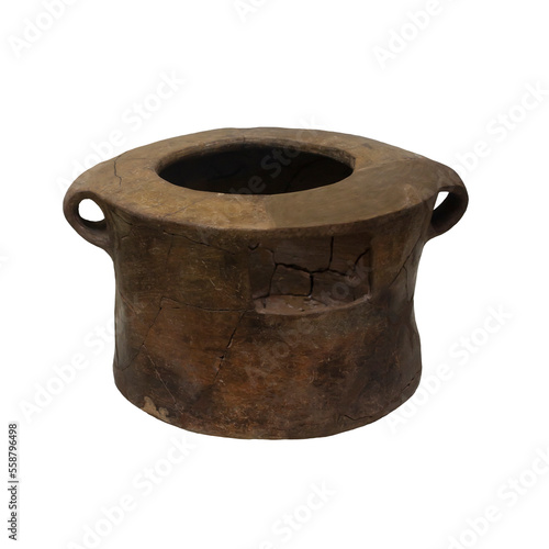 Neolithic stone jug isolated on white background photo