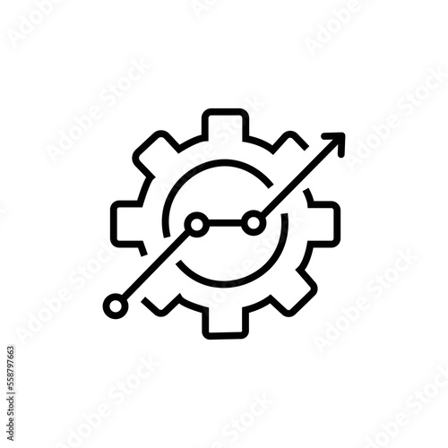 black thin line gear like insight or metric icon. flat linear trend modern stroke fin tech logotype graphic web art design element isolated on white background. concept of manufacturing or methodology