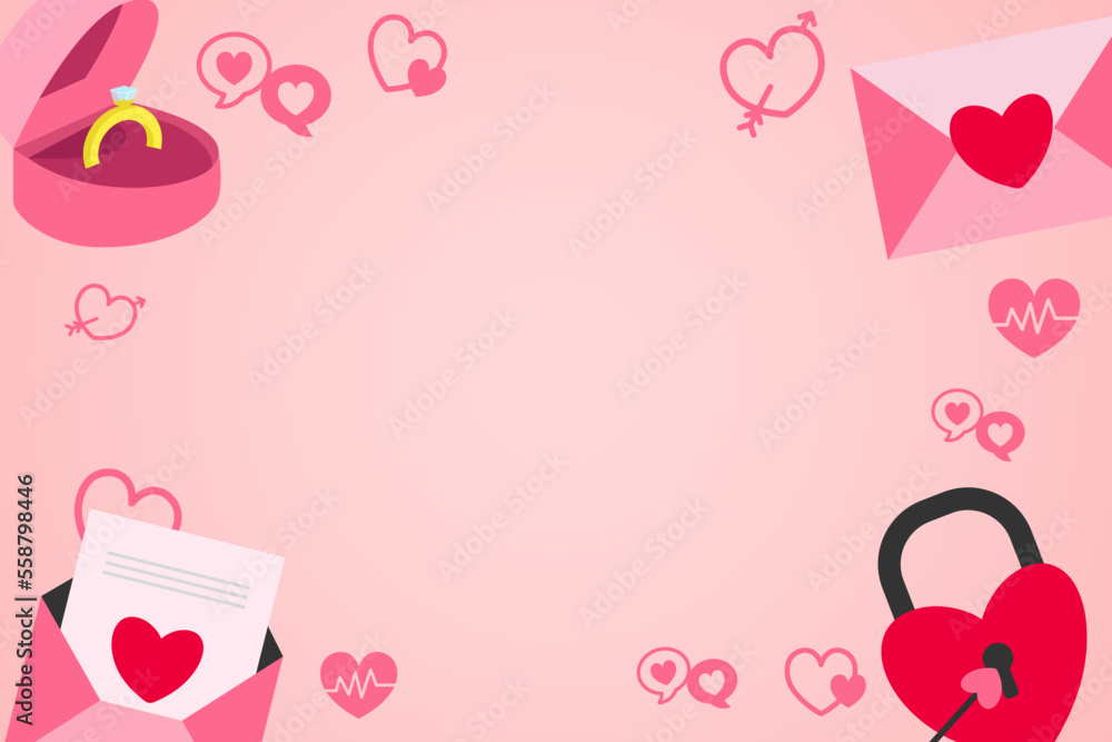 Design flat valentines day pink background with component.