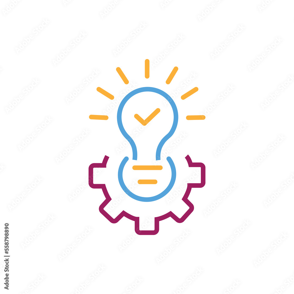 black bulb and gear like effective solution icon. concept of abstract tech done efficacy symbol. flat linear trend modern simple stroke cogwheel logotype design web element isolated on white black bulb and gear like effective solution icon. concept of abstract tech done efficacy symbol. flat linear trend modern simple stroke cogwheel logotype design web element isolated on white