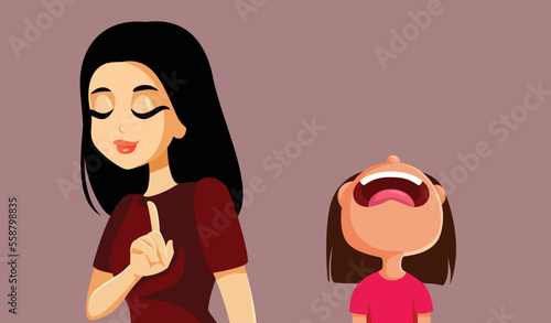 Mother Saying No to her Toddler Tantrum Vector Cartoon Illustration. Child being frustrated reacting to parenting rules and prohibitions 
