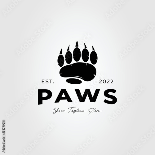 grizzly paw or bear feet claw logo vector illustration design.