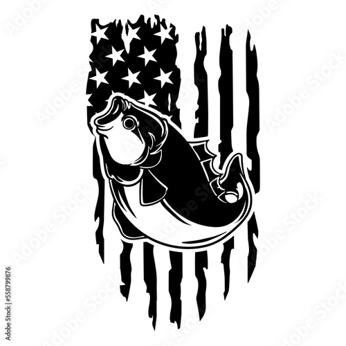 Bass Fish with Us Flag Silhouette