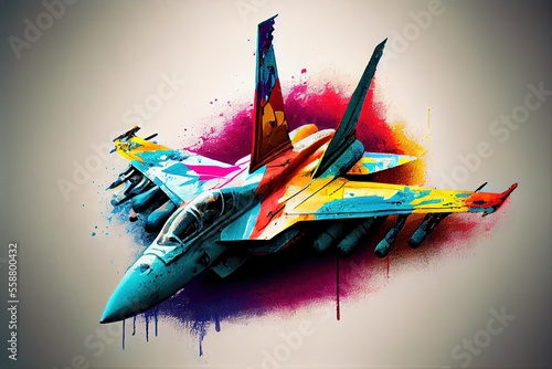 colourful F18 super hornet to bring peace and not war on a abstract colorful background, generative ai photo
