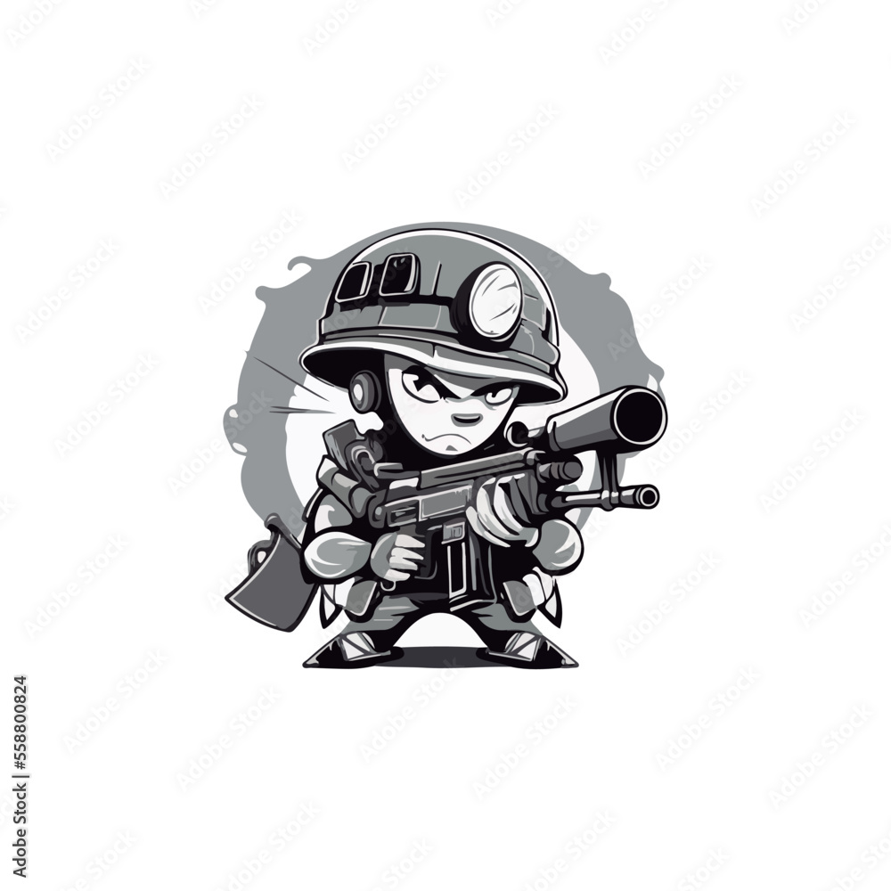 tiny soldier holding gun isolated background