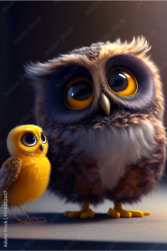 owl talking to yellow bird generative AI owl talking to yellow bird generative AI