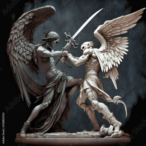 Fototapeta Statue of an angel fighting with a demon