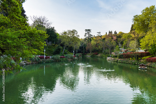 Yildiz Park lake view in Besiktas area of Istanbul, Turkey. It's a popular and famous park for local people and tourists