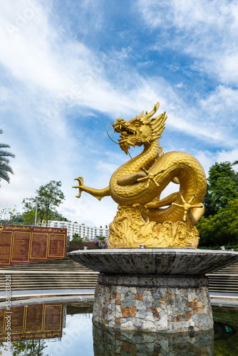 Golden Dragon Monument (Hai Leng Ong Monument Monument in the local language) at Queen Sirikit Park, a famous landmark in Phuket Town, Thailand