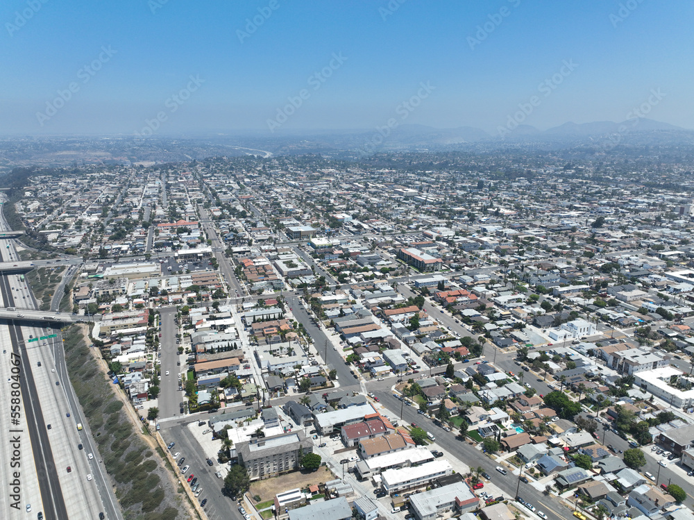 Fototapeta premium Aerial view of North Park neighborhood in San Diego, California, United States. July 13th, 2022 