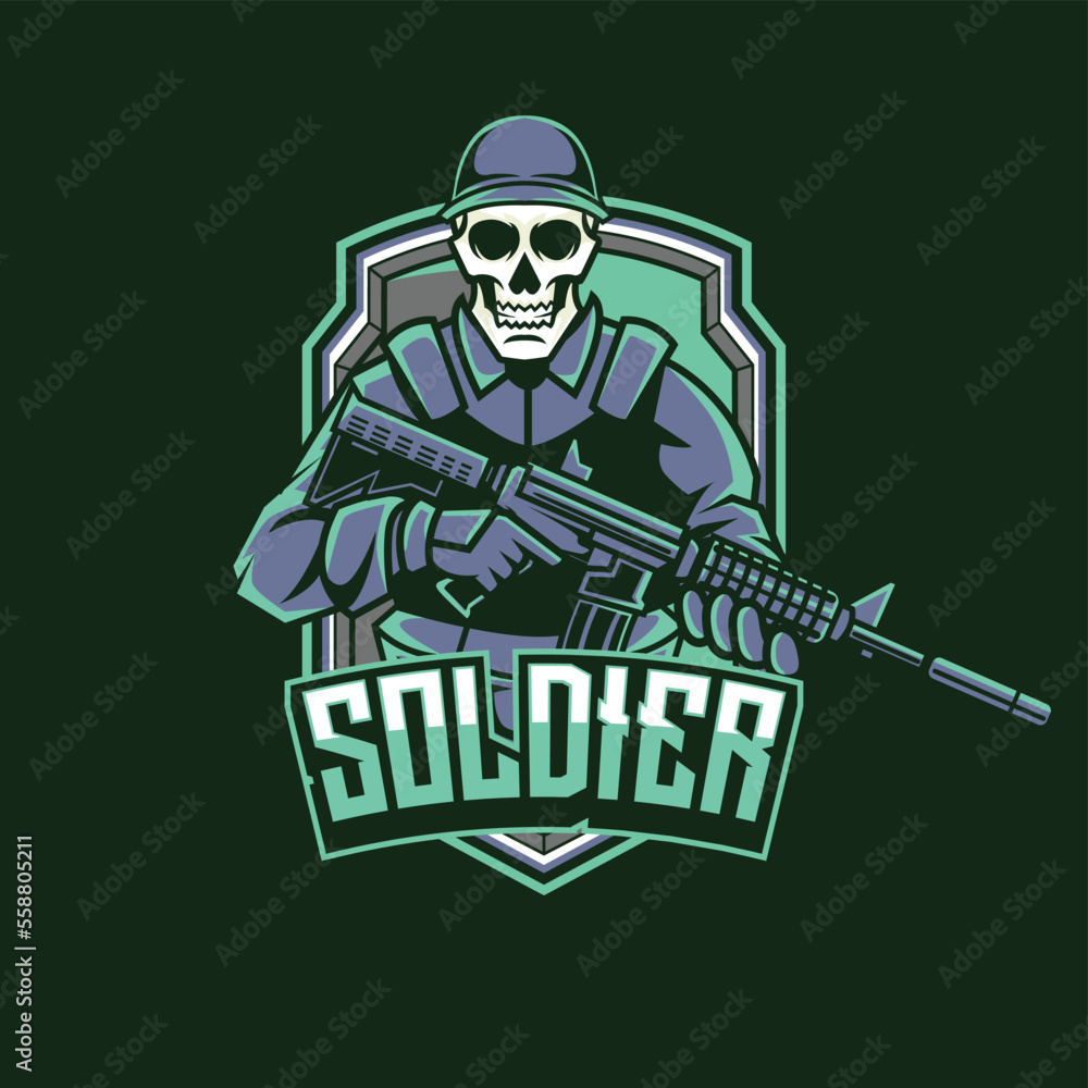skull soldier mascot hold the assault riffle