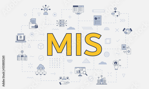 mis management information system concept with icon set with big word or text on center