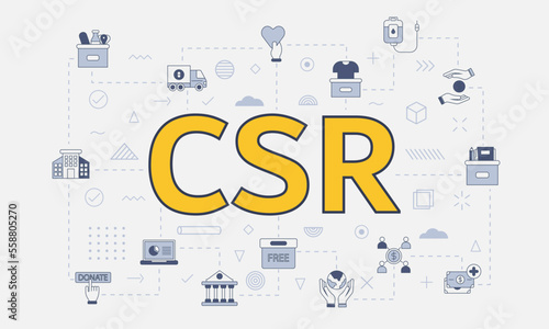 csr corporate social responsibility concept with icon set with big word or text on center