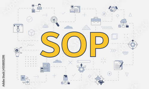 sop standard operating procedure concept with icon set with big word or text on center