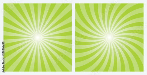 Green rays background. Sunburst pattern background set with green rays. Radial and swirl retro style background  in pop art style. © cnh