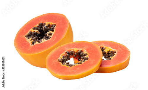ripe papaya fruit with seeds  on transparent png