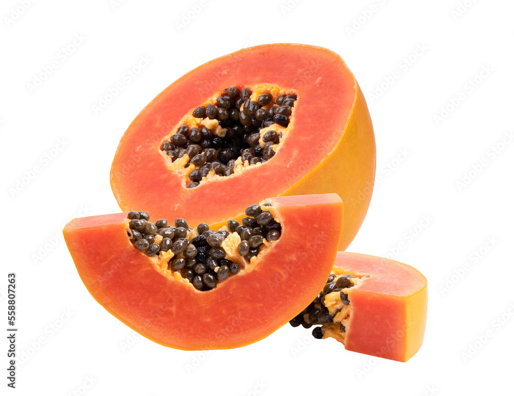 half ripe papaya fruit with seeds on transparent png half ripe papaya fruit with seeds on transparent png