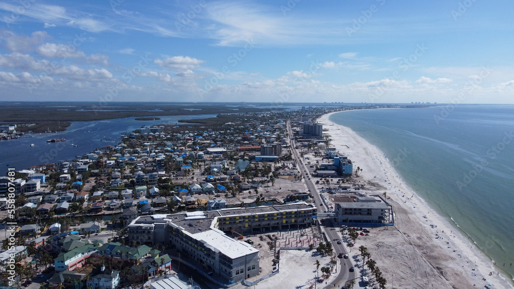 FORT MYERS BEACH, Fl. - January 2, 2023: Aerial view of Fort Myers