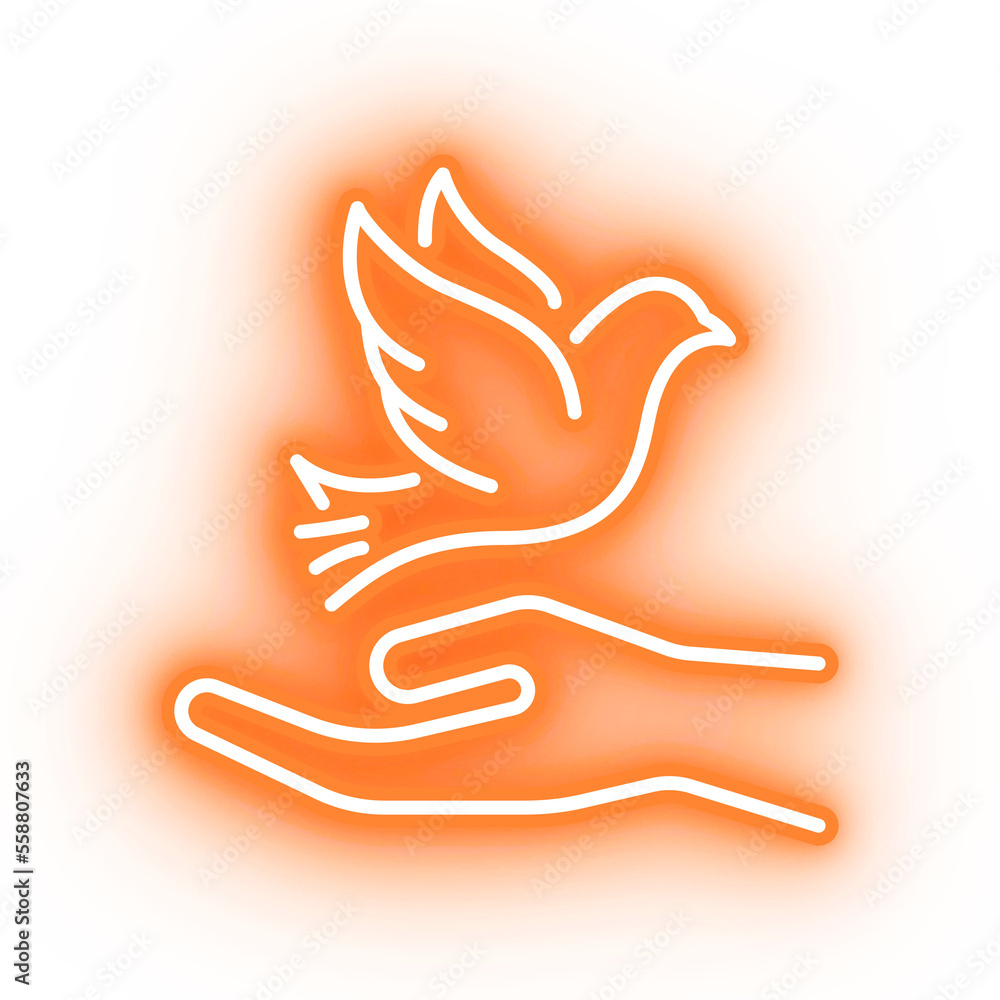 Neon orange dove, flying bird icon on transparent background Neon orange dove, flying bird icon on transparent background