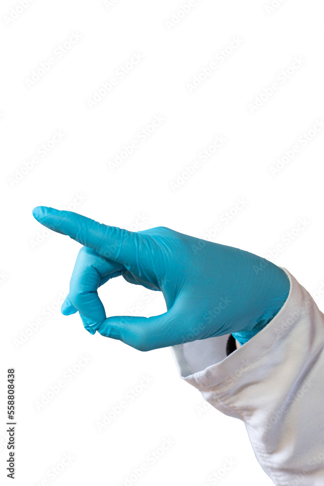 Hand of a doctor with a surgical glove making the letter ¨p¨ in sign language Hand of a doctor with a surgical glove making the letter ¨p¨ in sign language