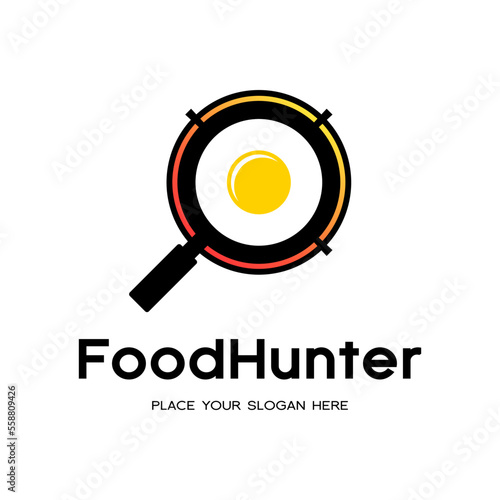 Hunter food vector logo template. This logo with hunt symbol and spoon, fork.