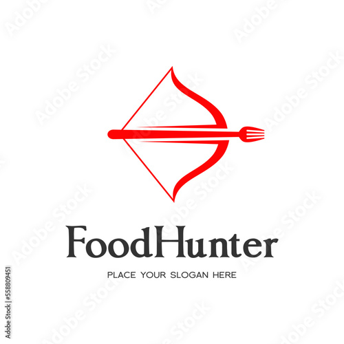 Hunter food vector logo template. This logo with hunt symbol and spoon, fork.