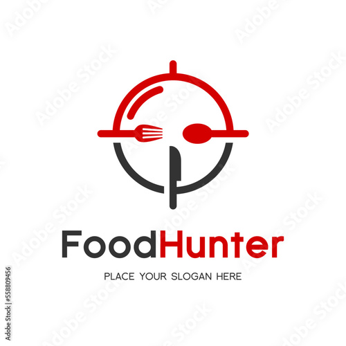 Hunter food vector logo template. This logo with hunt symbol and spoon, fork.