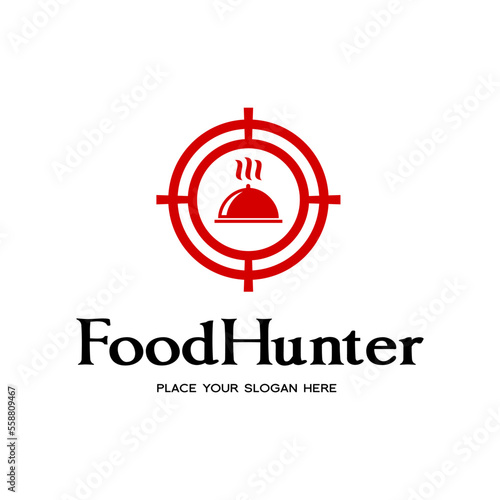 Hunter food vector logo template. This logo with hunt symbol and spoon, fork.