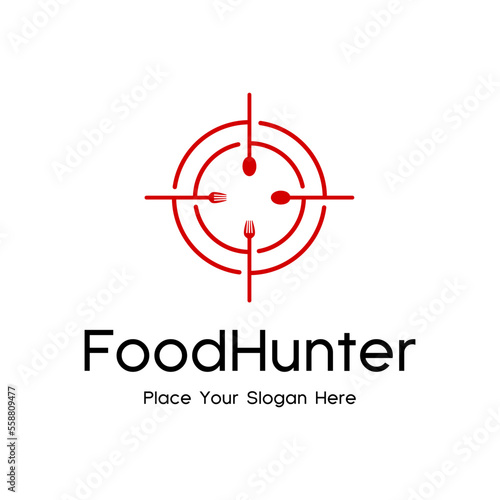 Hunter food vector logo template. This logo with hunt symbol and spoon, fork.