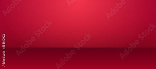 Vector red luxury 3d studio scene background. Beauty product platform. Realistic premium empty stage space. Women cosmetics advertising banner. Promotion horizontal backdrop. Minimalist showcase